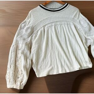 Free People Crochet Boho Top Women's S White Balloon Sleeve Festival Blouse $148